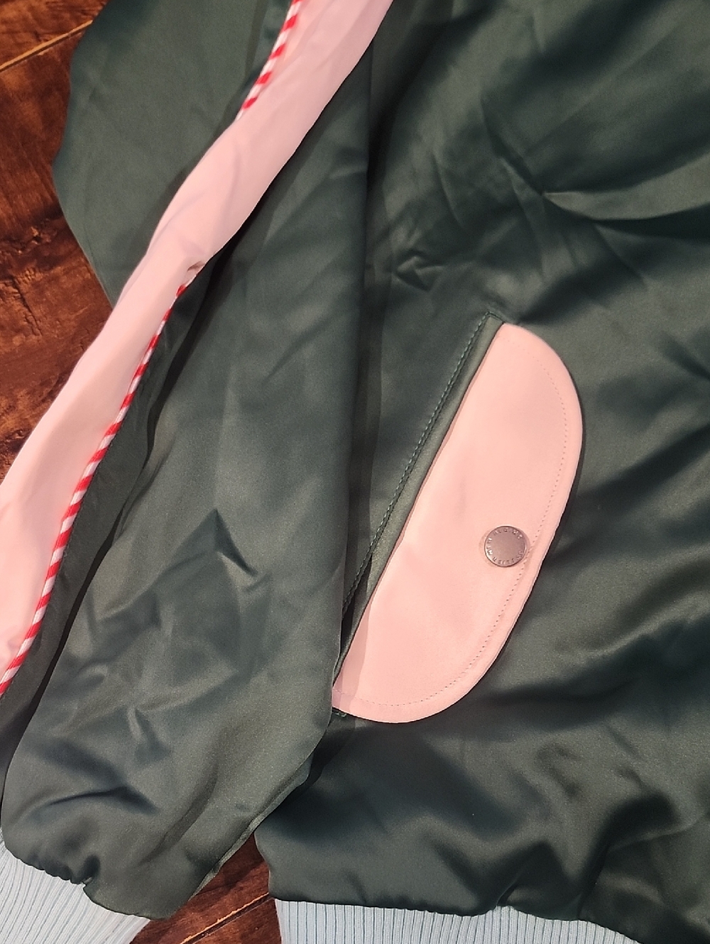 Atelier New Regime Green Satin Bomber with Pink Rib Collar - Picture 7 of 11